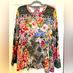 Johnny Was Lindana Favorite Long Sleeve Crew Neck Tee-Sz XXL